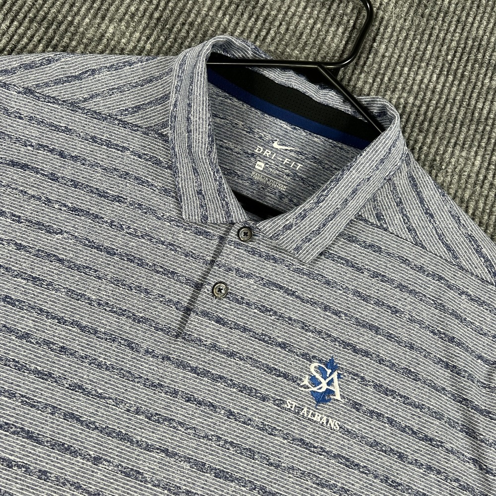 Nike Polo Shirt Mens 2XL XXL Blue Striped Short Sleeve Dri Fit St. Albans Golf